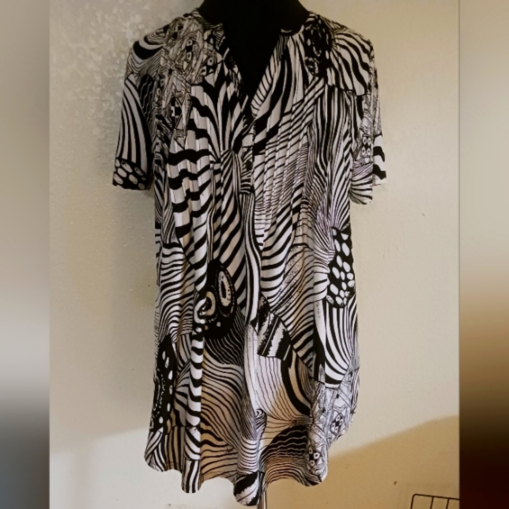 Black and white tunic blouse 2X
